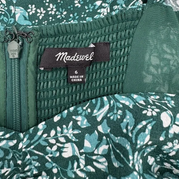 Madewell Puff-Sleeve Sweetheart Midi Dress in Green Ditsy Floral Print - Size 6 - Picture 10 of 11